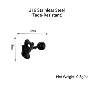 Boucles d'oreilles silhouette de chat en acier inoxydable 316 avec placage noir