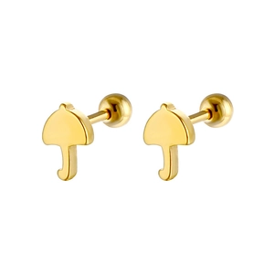 Minimalist gold umbrella stud earrings with screw back balls made of stainless steel