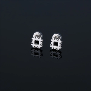Minimalist square geometric stud earrings in silver stainless steel with polished finish