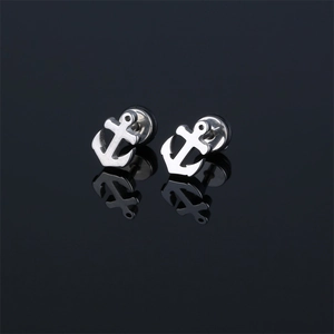 Polished stainless steel anchor stud earrings for men and women on black background
