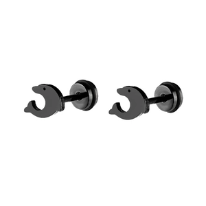 Boucles d'oreilles dauphin noires minimalistes en acier titane avec fermoirs haltère