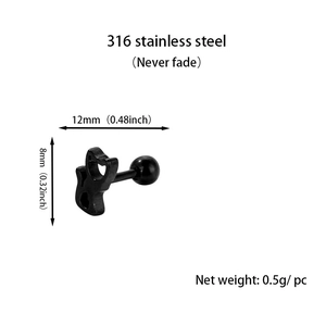 Détails des boucles d'oreilles chat creux en acier 316 avec dimensions et poids net