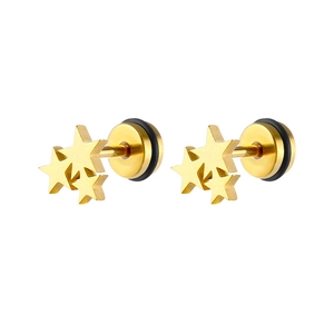 Detailansicht der dreifachen Goldstern-Ohrringe mit sicherem Schraubverschluss-System