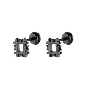Men's geometric square hoop earrings in matte black finish with industrial design
