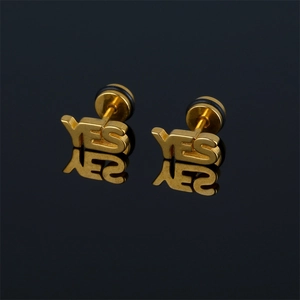Stainless Steel YES Letter Stud Earrings Vintage Niche Punk Style Geometric Polished Ear Bone Studs Unisex Fashion Jewelry