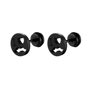 Fashion black titanium steel round stud earrings featuring hollow heart and mustache design