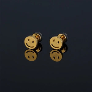 Unisex Minimalist 316 Stainless Steel Smiley Face Stud Earrings Round Screw Back Personalized Punk Jewelry For Men Women