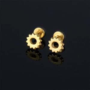 Boucles d'Oreilles Clous Unisexe Punk en Acier Inoxydable Engrenage Tournesol Style Industriel Rond Ajouré Bijoux Oreille Or Argent Noir