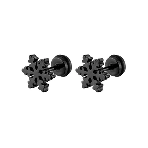 Boucles d'oreilles flocon de neige en acier noir mat avec fermoir à vis sécurisé