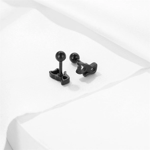Boucles d'oreilles renard minimalistes en acier inoxydable noir avec fermoir boule