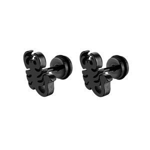 Boucles d'oreilles scorpion noires en acier titane avec finition métal brossé