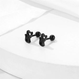 Boucles d'oreilles chat noir minimalistes en acier inoxydable sur supports géométriques
