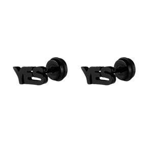 Minimalist matte black stainless steel YES letter stud earrings for men and women