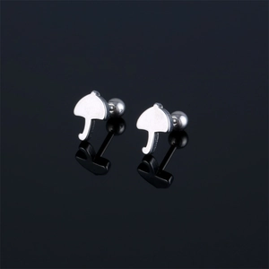 Minimalist silver umbrella stud earrings with screw-on ball back in stainless steel