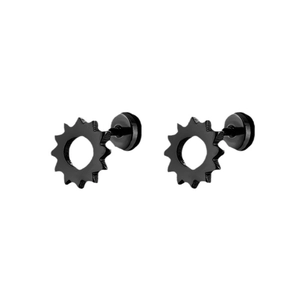 Boucles d'oreilles unisexes en acier inoxydable noir avec design engrenage punk