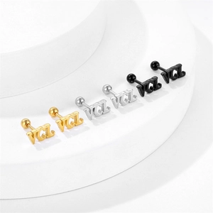 Lot de 6 boucles d'oreilles lettre VCL en acier inoxydable or argent et noir mat