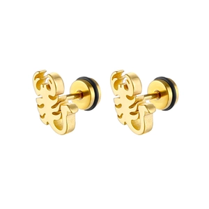 Vue détaillée des boucles d'oreilles scorpion dorées avec fermoir à vis sécurisé
