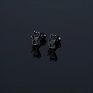 Boucles d'Oreilles Clous Tête de Chat en Acier Inoxydable 316 Minimalistes pour Femmes Hommes Noir Silhouette d'Animal Évidée Bijoux de Piercing