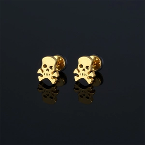 Stainless Steel Skull And Crossbones Stud Earrings For Men Women Gothic Dark Punk Style Retro Jewelry Personality Ear Studs