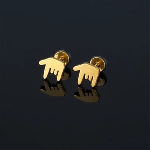 Stainless Steel Rock On Hand Gesture Stud Earrings Punk Hip Hop Personalized Hand Shape Earrings For Men Women Nightclub Party Jewelry