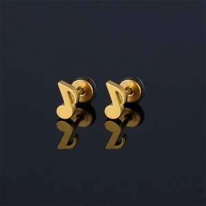 Stainless Steel Music Note Stud Earrings For Men Women Hiphop Punk Design Screw Back Fashion Ear Jewelry Accessories