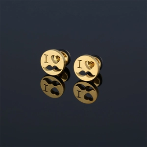 Unisex Stainless Steel Hollow Geometric Round Stud Earrings With Heart Mustache Letter I Pattern Punk Fashion Jewelry Single