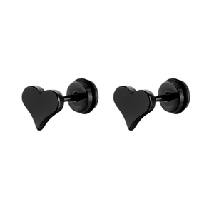 Clous d'oreilles cœur en acier inoxydable noir avec fermoir à vis sécurisé et élégant