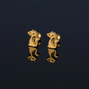 Cute Stainless Steel Cat Silhouette Screw Back Stud Earrings For Women Men Minimalist Animal Cartilage Piercing Jewelry Gold Silver