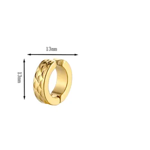 Golden 316 stainless steel clip-on earring with embossed fish scale pattern and 13mm size