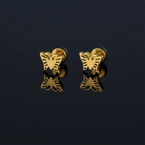 Fashion Butterfly Stainless Steel Stud Earrings For Men Women Screw Back Hollow Butterfly Piercing Jewelry Punk Style Ear Studs