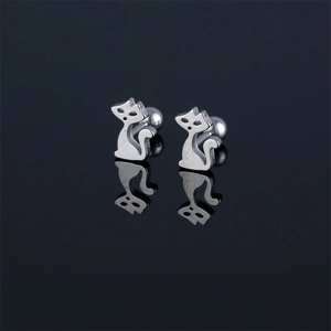 Polished stainless steel cat silhouette stud earrings with secure screw back closure