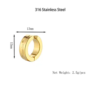 Minimalist gold 316 stainless steel non-piercing ear clip hoop with textured groove design