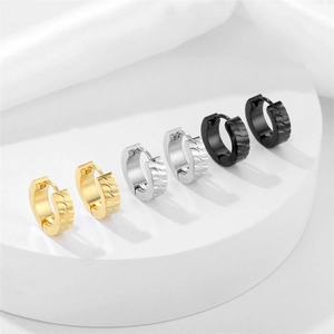 Ensemble de boucles d'oreilles créoles géométriques en acier doré argent et noir