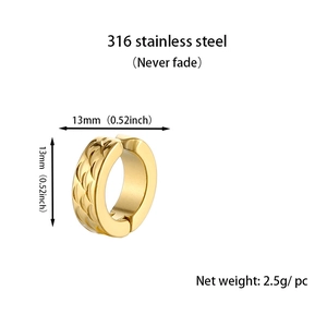 Macro view of 316L stainless steel gold hoop earring with fish scale texture detail