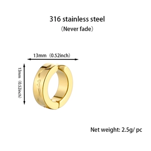 Detailed specs of 13mm 316 stainless steel gold ear cuff with weight and size info