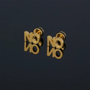 Boucles d'Oreilles Clous en Acier Titane Lettre NO Hip Hop Pour Femmes Hommes Punk Électroplaqué Acier Inoxydable Bijoux Boucle Unique