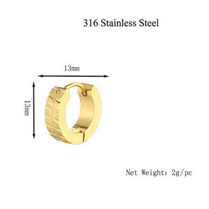 Boucle d'oreille géométrique en acier inoxydable 316 doré avec motif ondulé 13mm