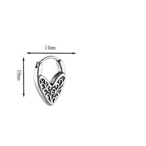 Vintage heart shaped hollow 316 stainless steel earring with floral texture 14x19mm