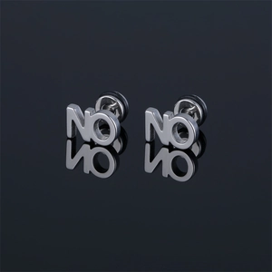 Boucles d'oreilles clous lettre NO en acier titane style punk argenté pour homme femme
