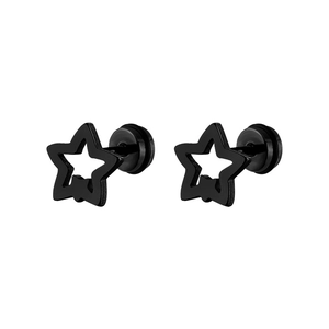Minimalist matte black hollow double star stud earrings in surgical stainless steel