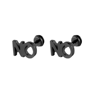 Boucles d'oreilles minimalistes en acier inoxydable noir avec lettres NO et mat poli