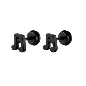 Minimalist matte black music note stud earrings made of high-quality stainless steel