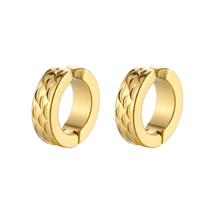Detailed macro view of the gold-plated fish scale texture on stainless steel ear cuffs