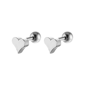 Detailed view of polished heart-shaped stud earrings with secure screw-back closure