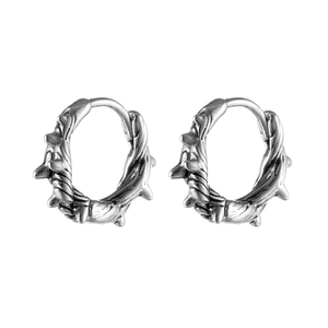 Gothic punk thorn texture stainless steel hoop earrings with vintage silver finish for men