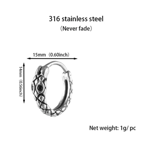 Retro snake scale 316 stainless steel hoop earrings for men and women with dimensions