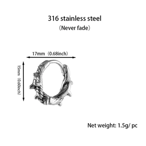 Punk style stainless steel hoop earring with thorn texture and 17mm diameter size