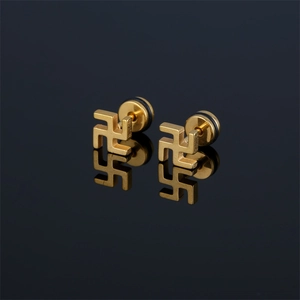 Vintage Stainless Steel Buddhist Symbol Stud Earrings For Men Women Geometric Manji Pattern Screw Back Unique Jewelry