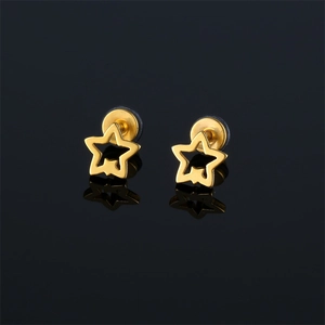 Korean Minimalist 316 Stainless Steel Hollow Double Star Stud Earrings For Women Trendy Gold Silver Black Metal Piercing Jewelry