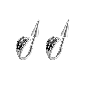 Silver punk style dragon claw earrings with smooth tapered spikes for a minimalist look